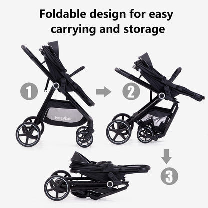 Lortsybab 2-in-1 Baby Stroller - Folding Infant Newborn Pram Stroller with Reversible Seat - Toddler Strollers for 0-36 Months Old Babies (Pink)