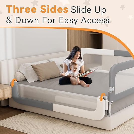 Bed Rail for Toddlers: Foldable & Stable - 78.74 x 78.74 x 59.06 Designed for Queen Size Beds - Bed Rail Guard with Steady U-Shape Base for Toddlers, Baby, Kids