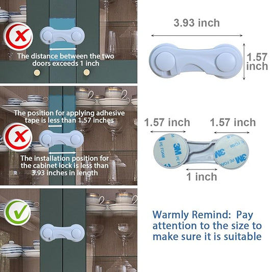 Cabinet Door Locks for Baby Proofing and Child Safety, 4 Pack Childproof Cabinet Locks with Adhesive for Drawer Cupboards Fridge Closet and Pantry, Child Proof Latch for Protecting Kids (White-4PCS)