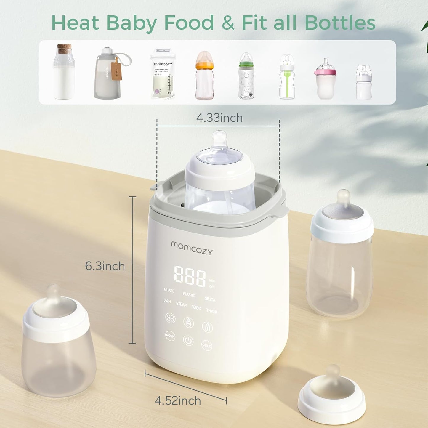 Momcozy Bottle Warmer, Fast Bottle Warmers for All Bottles with Timer, Accurate Temperature Control and Automatic Shut-Off, Multifunctional Bottle Warmer for Breastmilk