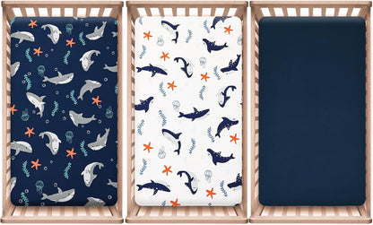 PHF 3 Pack Soft Mini Crib Sheets, Floral & Animal Pack N Play Sheets for Baby Boys Girls, No Slip Universal Fit for Pack N Play, Playard, Portable and Mini Crib Mattresses,Floral & Animal