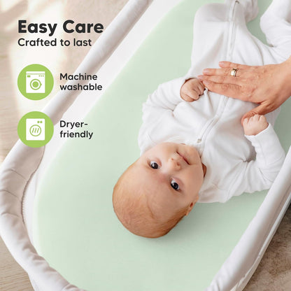 2-Pack Organic Bassinet Sheets for Girls, Boys - 100% Cotton Bassinet Mattress Sheets Compatible with Halo Bassinest Swivel Sleeper, Graco, Baby Delight, Chicco, Unisex Fitted Bassinet Sheets (Elly)