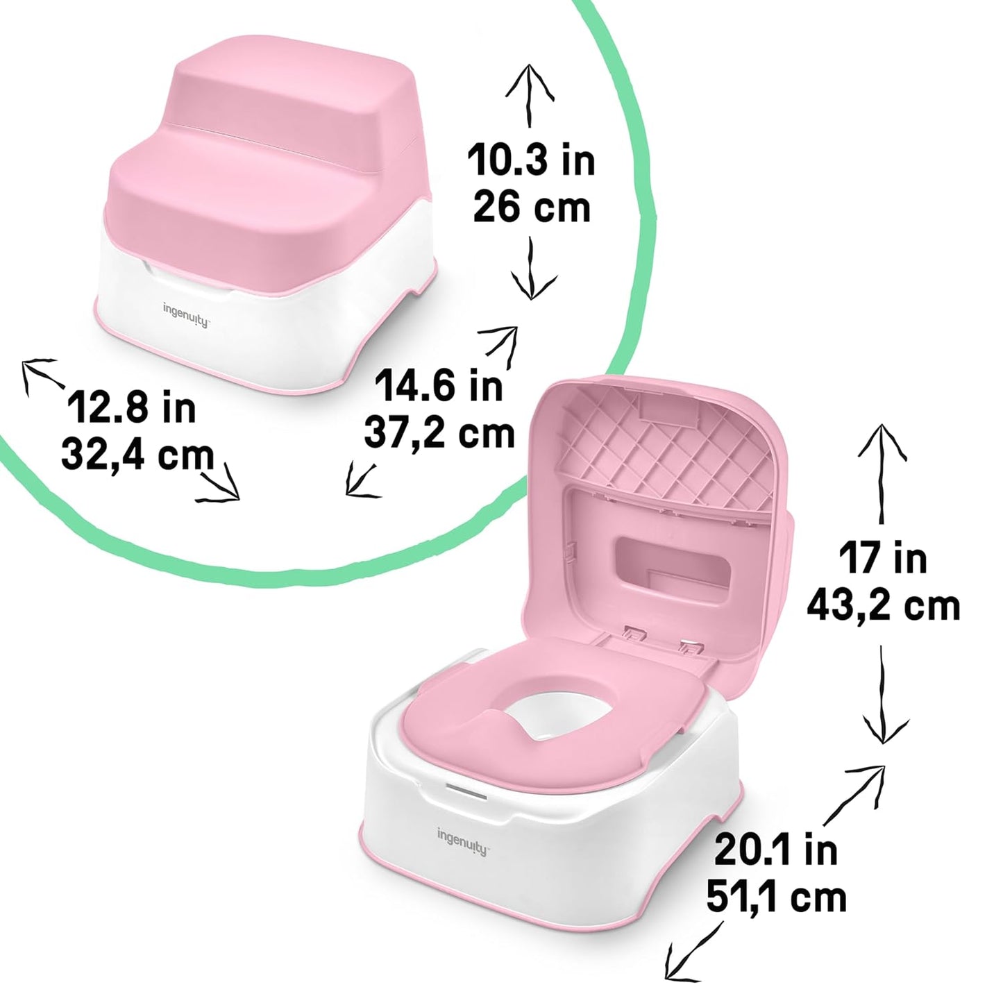 Ingenuity Prepare to Potty 3-in-1 System - Potty Training Toilet, Topper, Step Stool, Easy Setup, for Toddlers Ages 18 Months+