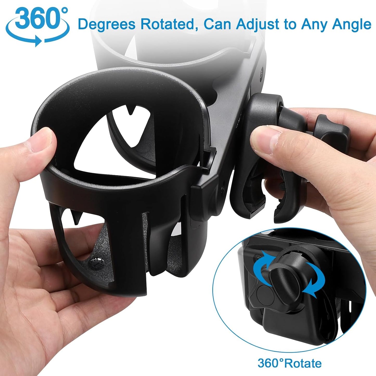 Accmor Universal Cup Holder, Stroller Cup Holder with Phone Holder, 360° Rotatable Large Caliber Designed Bottle Holder for Stroller, Bike, Wheelchair, Walker, Scooter