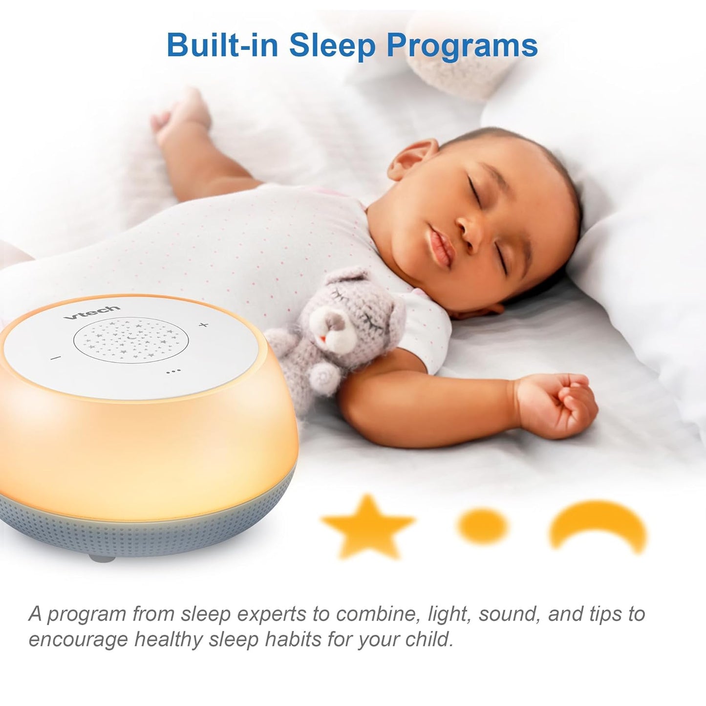 VTech BC8313 V-Hush Soothing Sleep Trainer with 200+ Stories, Lullabies, Sounds & Expert Sleep Program - Rechargeable Portable Bluetooth Speaker, Multi-Color Night Light, Glow-on-Ceiling Projector