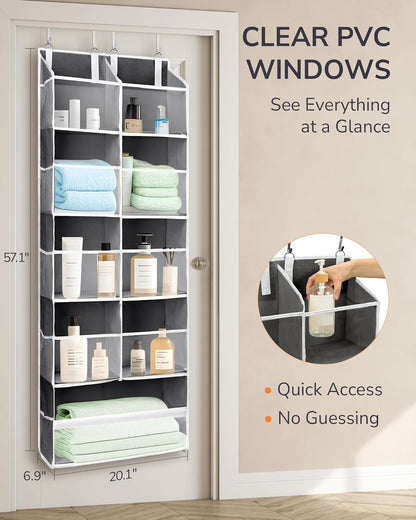 ULG 1 Pack Over Door Organizer with 5 Large and 10 Mesh Side Pockets, 44 lbs Weight Capacity Hanging Storage with Clear Window Kids Toys, Shoes, Diapers, Dark Grey, 5 Layers