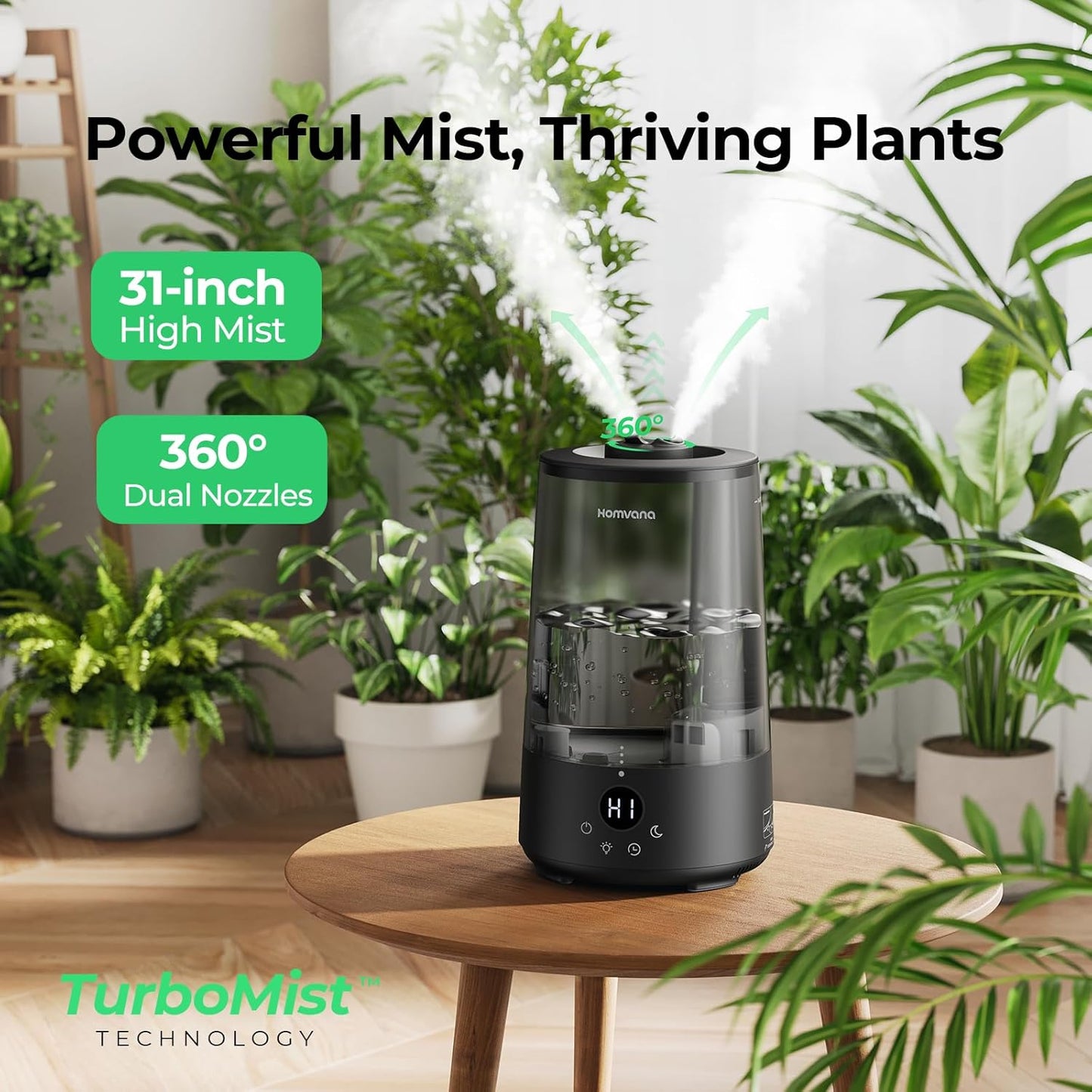 Homvana Humidifiers for Bedroom Home, 3.6 L Cool Mist Top-Fill 34H Super Long Time, Quiet 23dB, Baby Humidifier, Oil Diffuser for Large Room, House, Plant, Nursery, Office, BPA FREE, Ultrasonic (Grey)