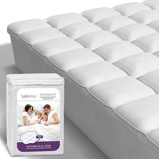 SafeRest CloudGuard - King Size Hybrid Mattress Protector & Pad (Extra Padded) - Waterproof Quilted Pillow Top Mattress Cover - Thick, Plush & Fitted Mattress Topper for Bed