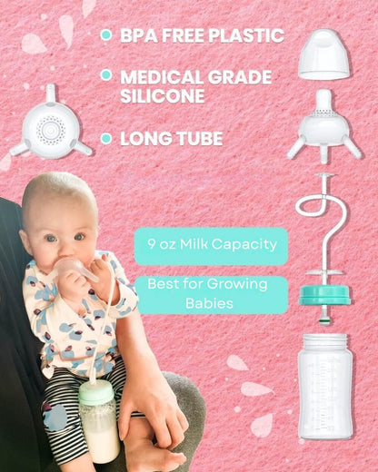 TidyFriend 2 Pk Baby Bottle Anti Colic with Straw 8oz – Built In Nipple Valve & Base Vent Hole for Gas Reduction, Upright Position Hand Free Bottle for 6m-2y Kids [Use Under Caregiver Assisted] (Pink)