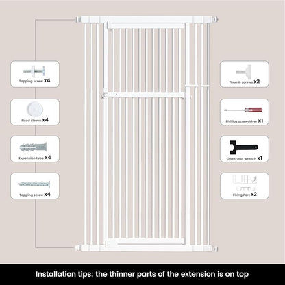 Gardner Pet 51"-87" Extra Tall Cat Gate for Doorway, Wide Adjustable 27.56"-37" Baby Gate Included 4 Extension Kits, Pressure Mounted Safety Full Door Gate for Stairs, Studio, Kitchen (White)