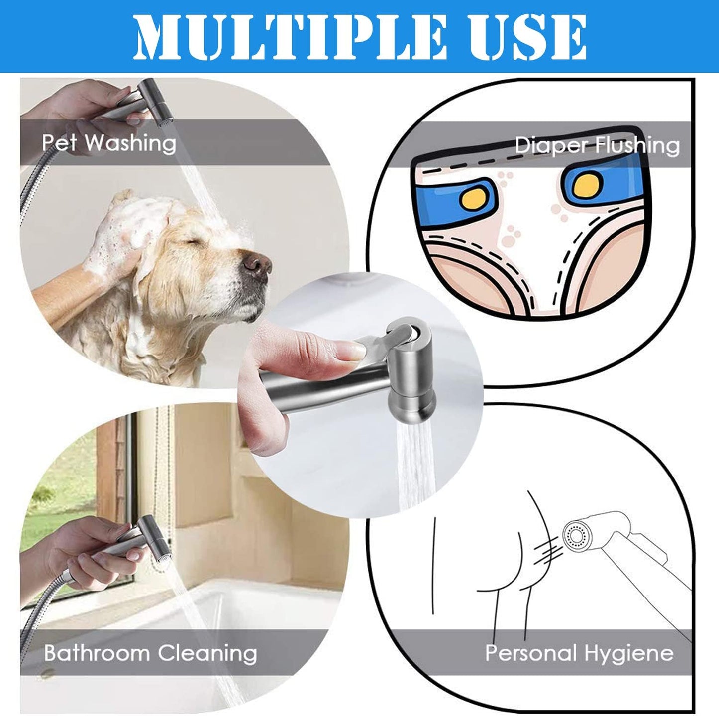 Handheld Sprayer, 3 Pack Cloth Diaper for Baby Wash Includes 150 cm Metal Hose and Holder - Excluding T-Type valves
