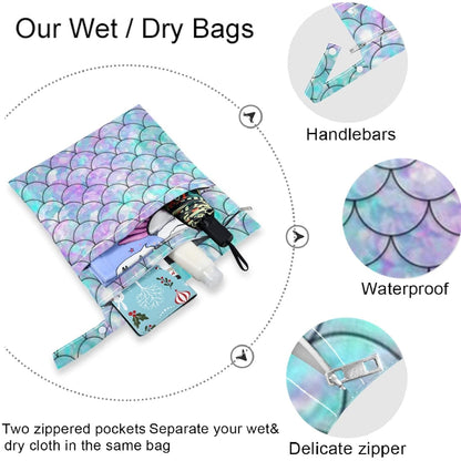 visesunny Yellow Dinosaurs Volcano and Palm Tree 2Pcs Wet Bag with Zippered Pockets Washable Reusable Roomy for Travel,Beach,Pool,Daycare,Stroller,Diapers,Dirty Gym Clothes, Wet Swimsuits, Toiletries