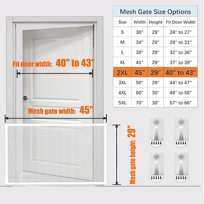 Cupount Baby Gate for Stairs - Dog Gate Indoor Mesh Pet Gates for Doorways (White, 30" H x 45" W)