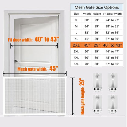 Cupount Baby Gate for Stairs - Dog Gate Indoor Mesh Pet Gates for Doorways (White, 30" H x 45" W)