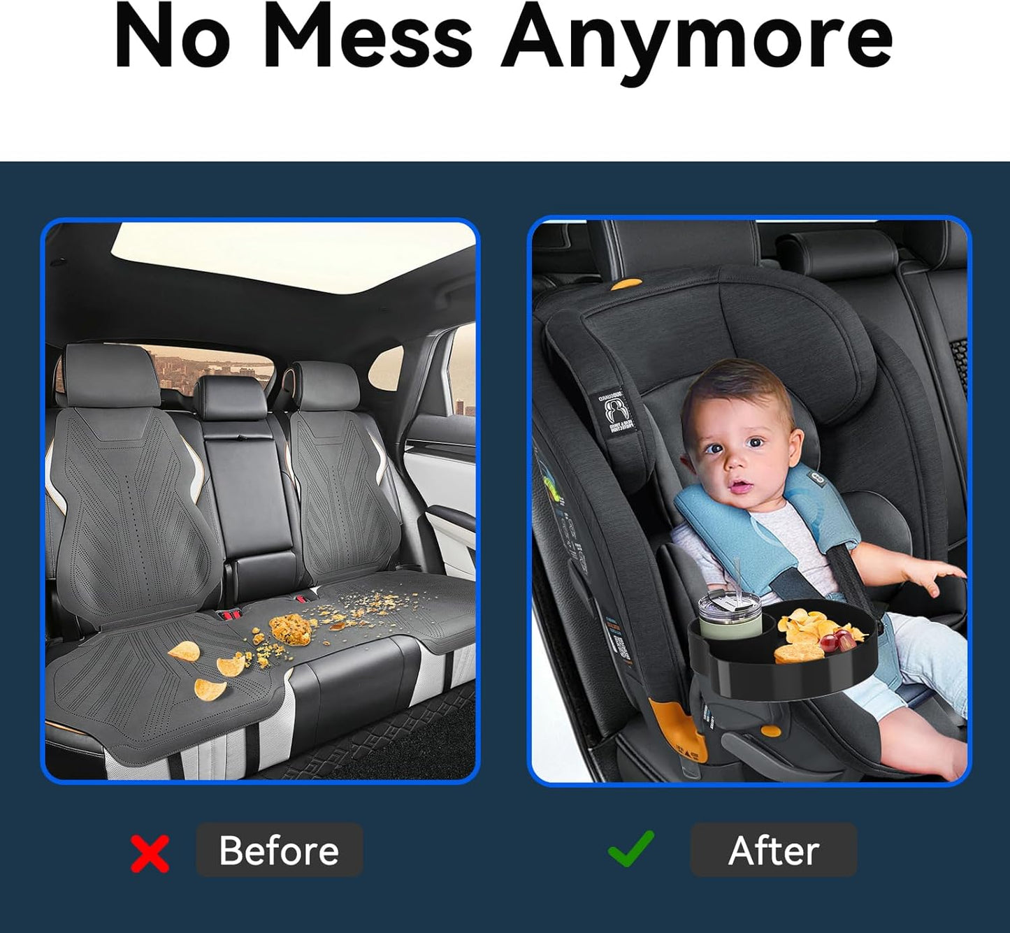 [2 Packs] Kids Car Seat Tray, Travel Tray with Cup Holder for Toddler Baby, Kids Car Seat Food Snack Organizer for Road Trip, Stroller snack tray travel must haves - Black