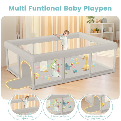 besuhot Baby Playpen Extra Large Play Yard 74" x 50" Playpen for Babies and Toddlers with Anti-Slip Suckers and Zipper Gate, Safety Baby Activity Center for Indoor & Outdoor