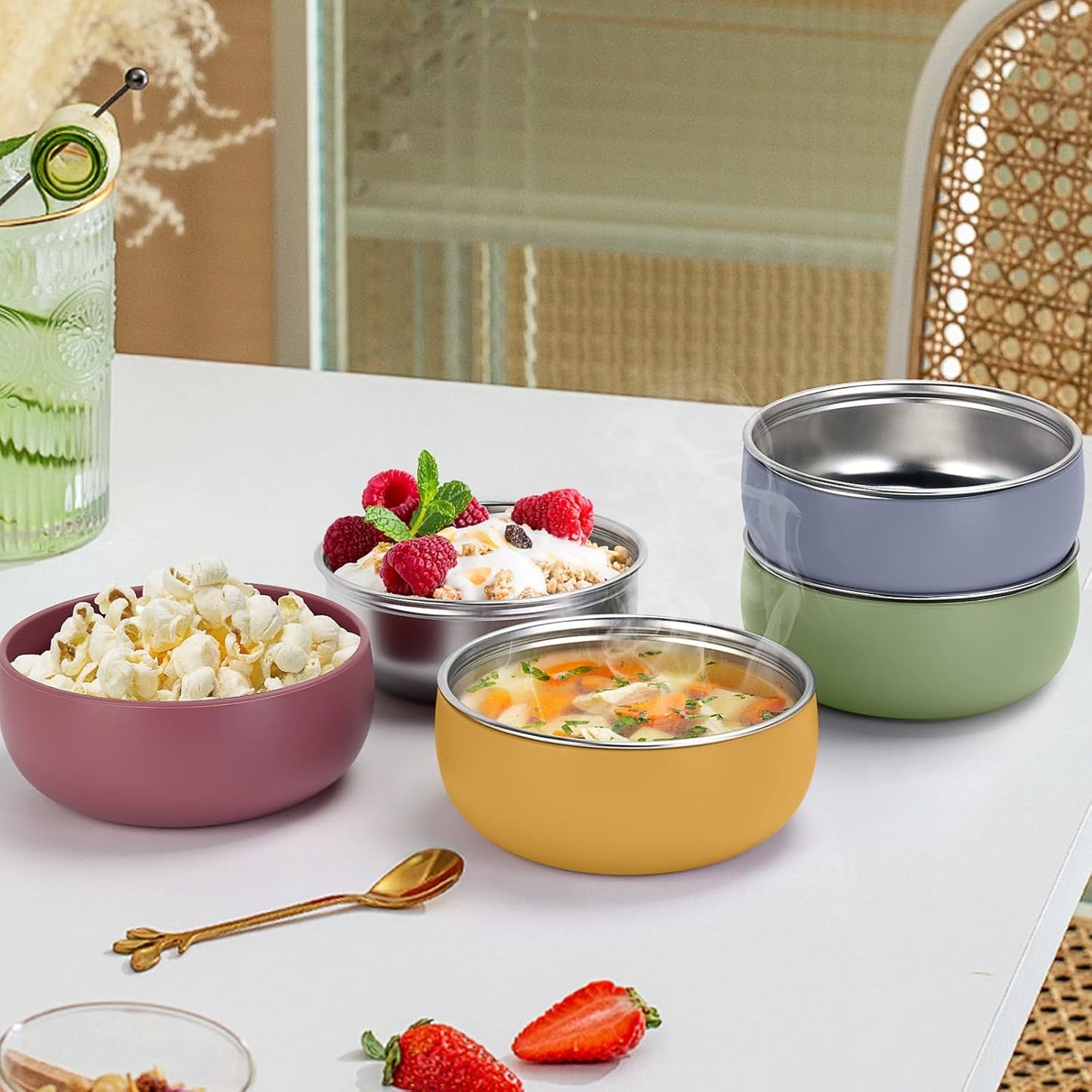 ShineMe Stainless Steel Bowls, 6 pack Snack Containers with Removable Colorful Silicone Sleeves, Unbreakable Kids Bowls for Icecream, Soup, Cereal, Yogurt...