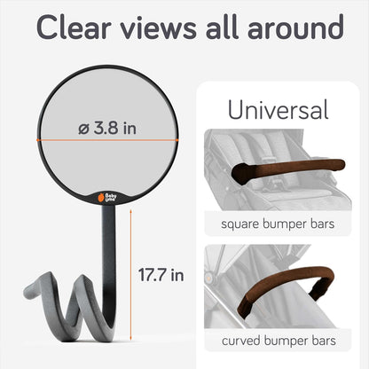 Baby Uma Stroller Mirror for Baby - 100% Shatterproof Clamp On Mirror, Universal with Tight-Grip Silicone Leg, Easy On 'n Off, Stroller Accessories (⌀ 3.8 in)