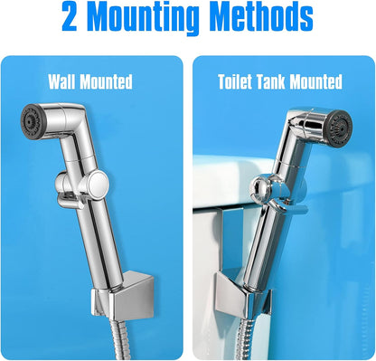 JONKEAN Muslim Shower, Water Pressure Control Toilet Bidet Sprayer, Multi-Function Diaper Sprayer for Toilet, Hand Held Bidet Set Sprayer with Hose, Bracket and T-Valve (Chrome)