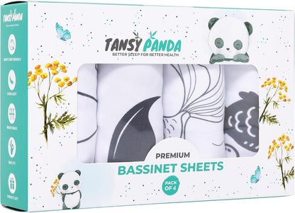 Bassinet Sheets for Papablic, CoZee, Cowiewie, Ezebaby, Nawahev Baby Bassinet Bedside Sleeper by TansyPanda, 3PC, 33x20, Ultra Soft, Breathable Snug Fit, Unisex Boys Girls, Gray White (Space Rockets)