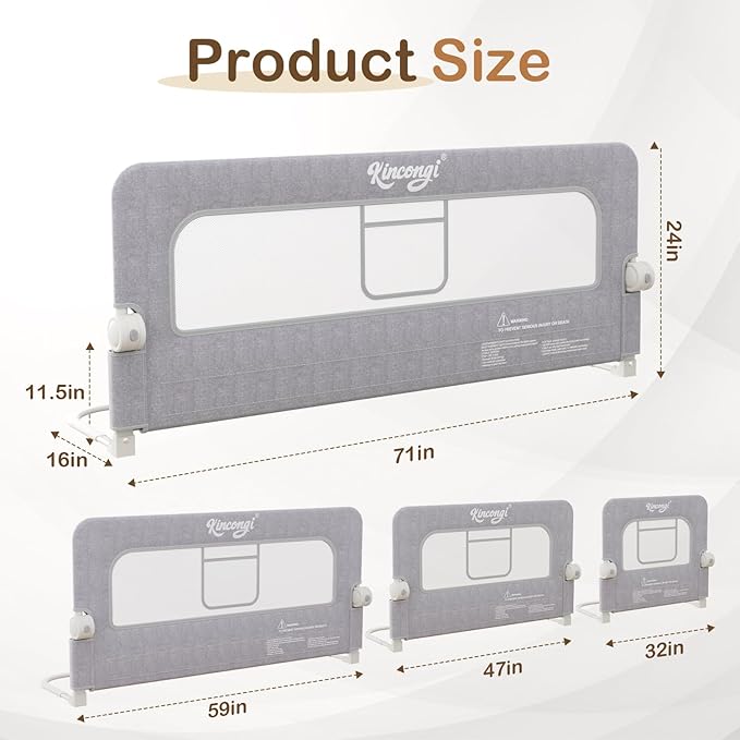 Bed Rail for Toddlers, 71 Inch Wider U-Shape Base Toddler Bed Rails, Swing Down Breathable Baby Bed Rail Guard