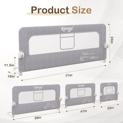 Bed Rail for Toddlers, 71 Inch Wider U-Shape Base Toddler Bed Rails, Swing Down Breathable Baby Bed Rail Guard