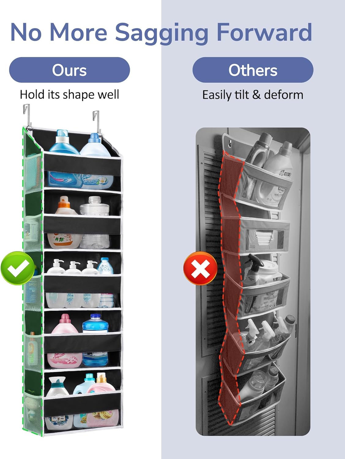 ULG 1 Pack Over Door Organizer with 5 Large and 10 Mesh Side Pockets, 44 lbs Weight Capacity Hanging Storage with Clear Window Kids Toys, Shoes, Diapers, Dark Grey, 5 Layers