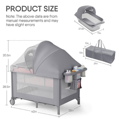 Obee Odee 4-in-1 Baby Bassinet with Playard, Napper Bassinet, Changing Table, Mosquito Net & Canopy, Storage and Toys for Newborn to Toddler