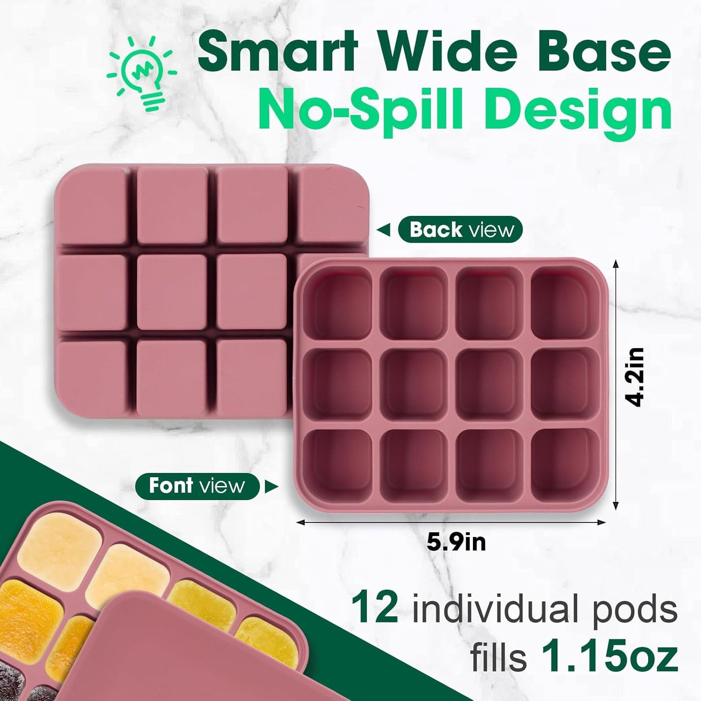Mimorou 3 Pack Baby Food Freezer Tray with Lids 2.8 oz x 12 Cups Silicone Baby Food Storage Container Ice Cube Freezer Molds for Homemade Vegetable Fruit Purees Snack(12 Cups,White, Yellow, Brown)