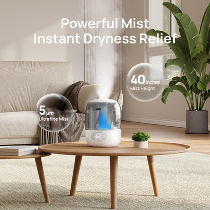DREO Humidifiers for Bedroom, 3L Top Fill 30H & 26dB Quiet Runtime for Large Room, Cool Mist Ultrasonic Humidifier with Humidity Sensor, Night Light for Home, Baby, Nursery, Plants, New Edition