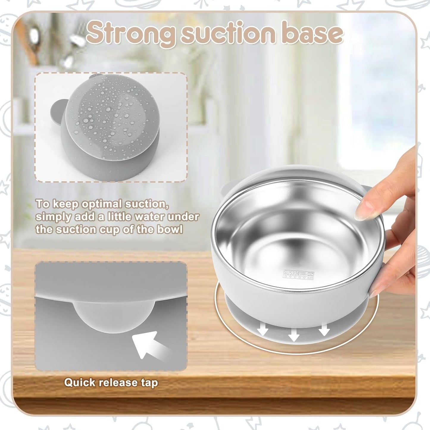 2 Pack Stainless Steel Baby Bowls with Suction, Toddler Bowls with Removable Silicone Shell for Kids, Non-Slip Toddler Baby Feeding Set Dishwasher Safe-Gray & Blue