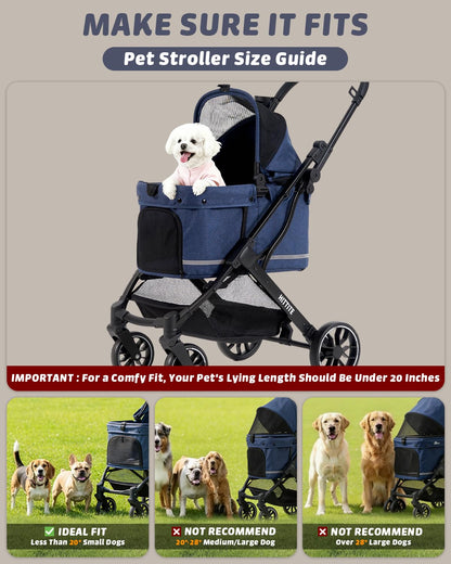 HITTITE Pet Stroller with Weatherproof Cover, All-Terrain 4-Wheel Cat & Dog Stroller with Adjustable Canopy, Foldable Dog Strollers with Storage Basket for Small to Medium Dogs Up to 55 lbs.
