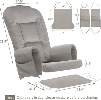 BECHAEO 5PCS Suede Glider Rocker Replacement Cushions with Ottoman Cover Thicken Soft Rocking Chair Cushion Set for Indoor Nursery Glider Rocking Chair, Blue
