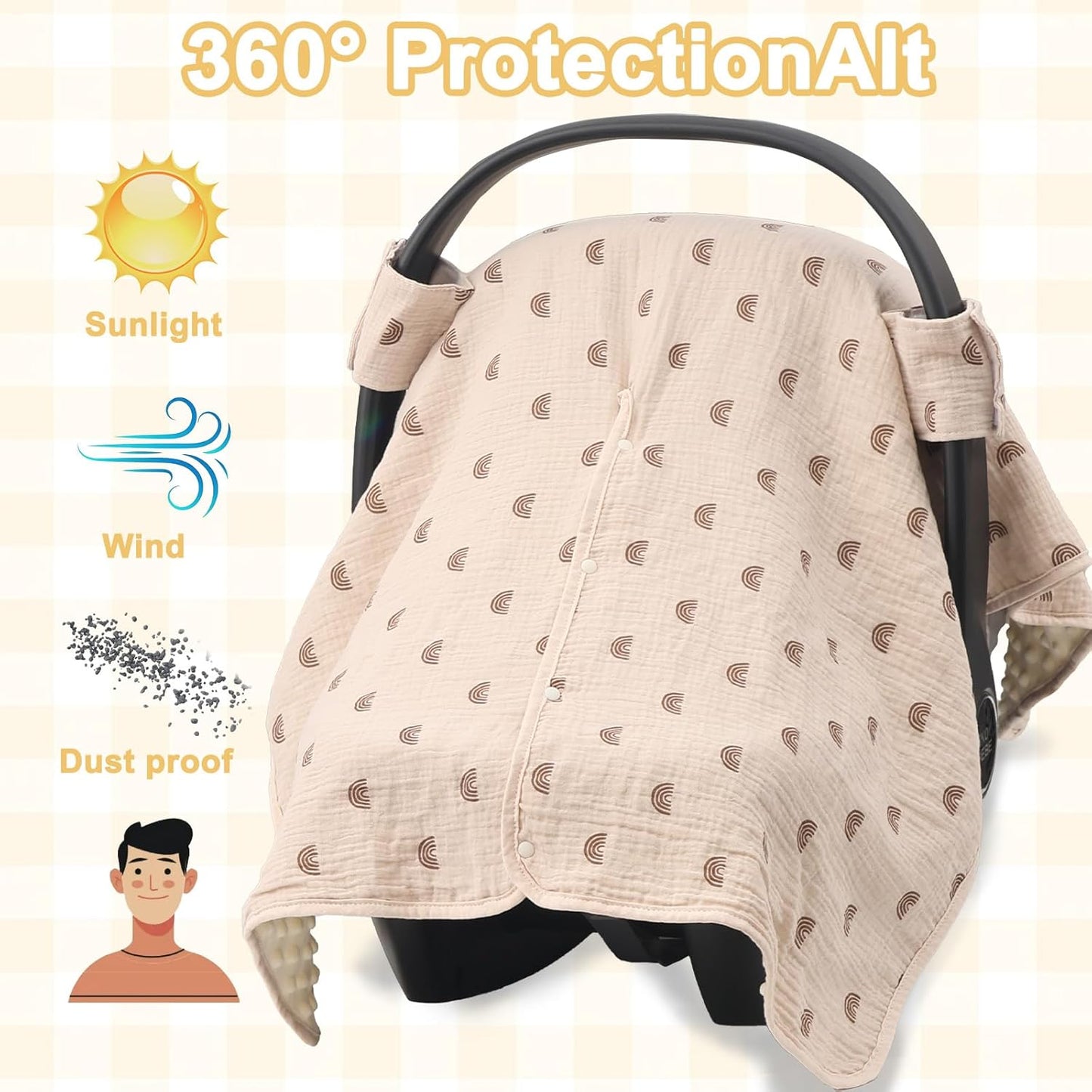 2-in-1 Baby Car Seat Cover & Canopy | Mom Nursing Cover, Easy Install Shield | Multi-Purpose for Winter Warmth & Summer Shade (Brown)