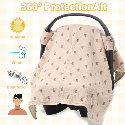 2-in-1 Baby Car Seat Cover & Canopy | Mom Nursing Cover, Easy Install Shield | Multi-Purpose for Winter Warmth & Summer Shade (Brown)