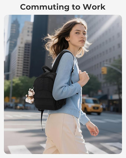 BAGSMART Mini Backpack for Women, Lightweight Puffer Small Backpack Purse, Quilted Casual Travel Daypack, Cute Water-Resistant Bookbag for Daily, Beige