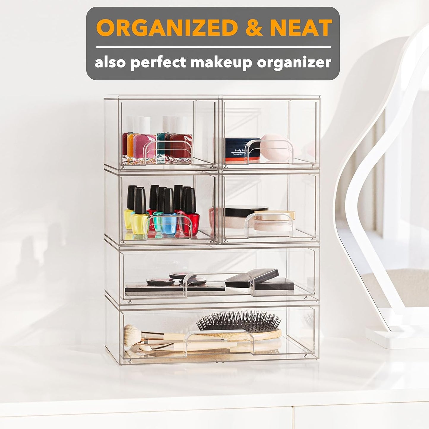 SpaceAid Bottle Storage Organizer Baby - Acrylic Bottles Station Organizer Container, Stackable Clear Drawers for Countertop, Vanity, Bathroom, Cabinet, Pantry Organization, 5 Pack, 2S2M1L, 15.4" H