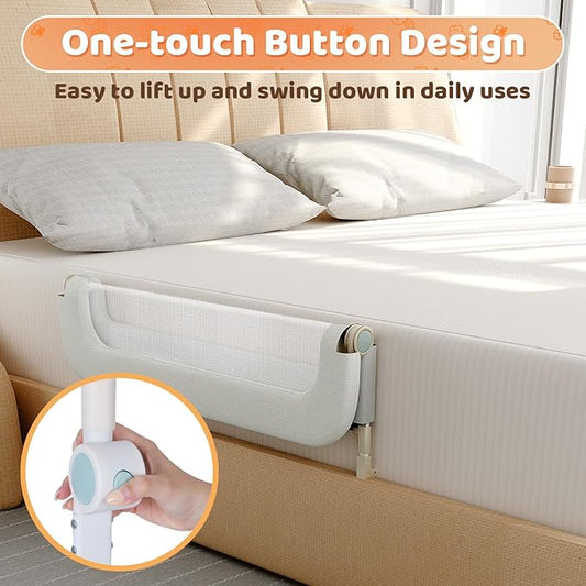 omzer Large Bed Guard Rail for Toddlers - 59inch Foldable & Adjustable Heights Baby Bed Safety Railing - Toddler Long Bed Rails Guard for Twin, Bunk, Queen & King, Full Size Bed