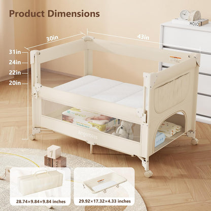 ANGELBLISS Baby Bassinet Bedside Crib, Pack and Play with Mattress, Diaper Changer, One-Push Setup Playards from Infants to Toddlers (Balck)