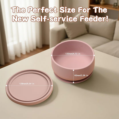 2-Pack Baby Bowls with Suction - Silicone Bowl with Lid, Non-Slip Suction Bowls for Baby, Feeding Bowl for Baby Led Weaning - Dishwasher Safe, Toddler Bowls for High Chair & Travel (Pink+Grey)