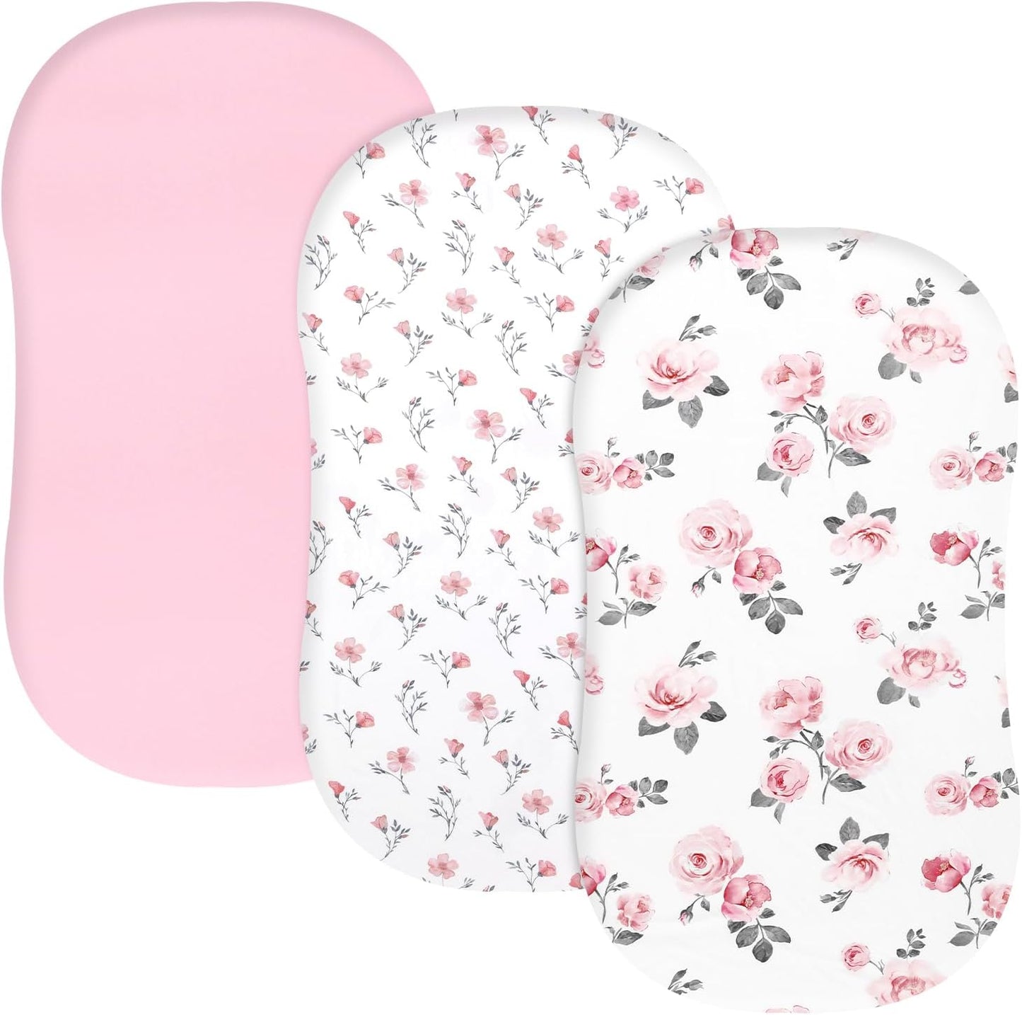 PHF 3 Pack Soft Mini Crib Sheets, Floral & Animal Pack N Play Sheets for Baby Boys Girls, No Slip Universal Fit for Pack N Play, Playard, Portable and Mini Crib Mattresses,Floral & Animal