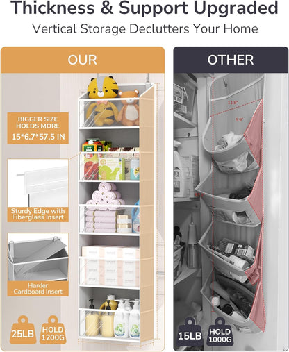 ULG 1 Pack Over Door Organizer with 5 Large and 10 Mesh Side Pockets, 44 lbs Weight Capacity Hanging Storage with Clear Window Kids Toys, Shoes, Diapers, Dark Grey, 5 Layers