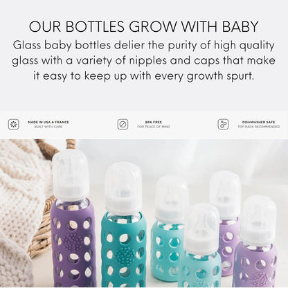 Lifefactory Glass Baby Bottle BPA Free | Protective Silicone Sleeve | 4 oz Pack of 2 | Cantaloupe, Banana