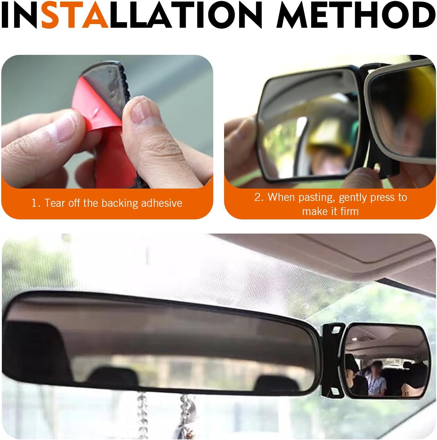 Baby Car Interior Rearview Mirror, HD Convex Wide Angle Backseat Auxiliary Mirror, 2.36" x 3.15" Self-Adhesive Adjustable Micro-Curved Lens Observation Mirrors, Universal for Most Cars
