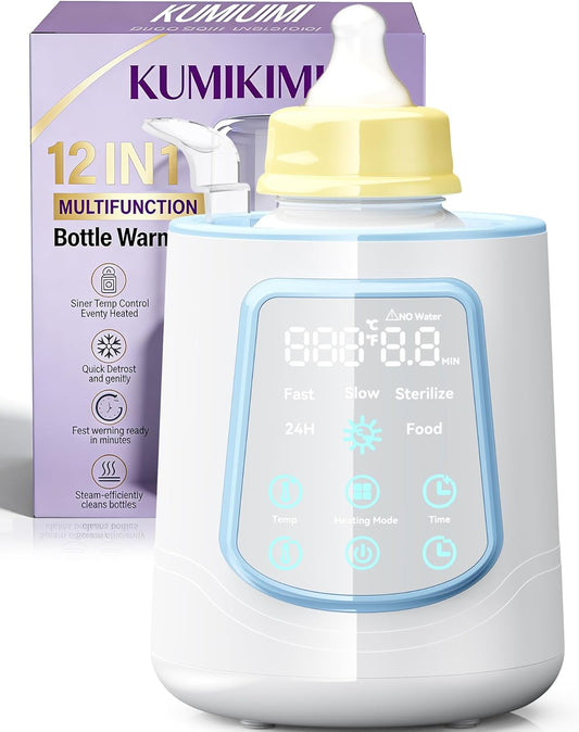12 in 1 Fast Baby Bottle Warmer with Even Heating No Hot Spots, Night Mode, Sterili-zing, Constant Temp Milk Warmer for Breastmilk & Formula, Fits All Bottles Grey