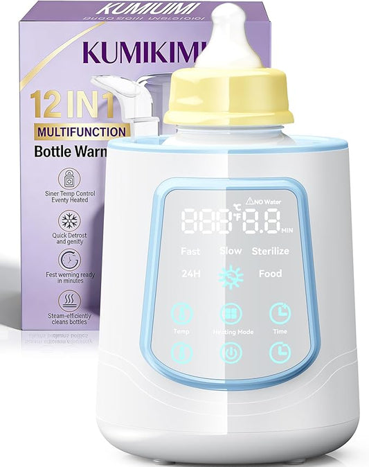 12 in 1 Fast Baby Bottle Warmer with Even Heating No Hot Spots, Night Mode, Sterili-zing,Constant Temp Milk Warmer for Breastmilk & Formula, Fits All Bottles Blue