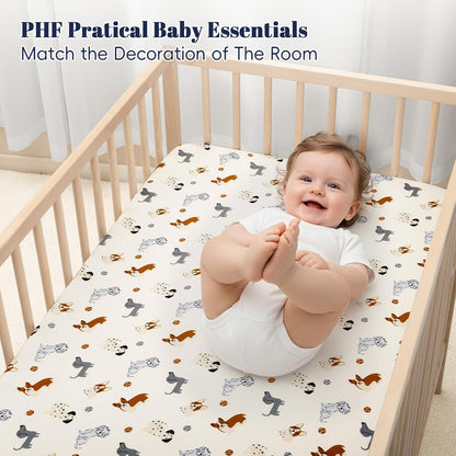 PHF 3 Pack Soft Mini Crib Sheets, Floral & Animal Pack N Play Sheets for Baby Boys Girls, No Slip Universal Fit for Pack N Play, Playard, Portable and Mini Crib Mattresses,Floral & Animal