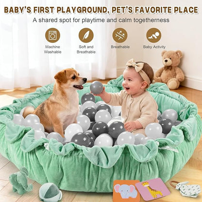 5-in-1 Baby Activity Gym & Play Mat with 6 Hanging Toys, Tummy Time Mat & Cards - Extra Large, Reversible Machine Washable Pad - Gift for Newborns, Infants 0-12 Months, Sage Green