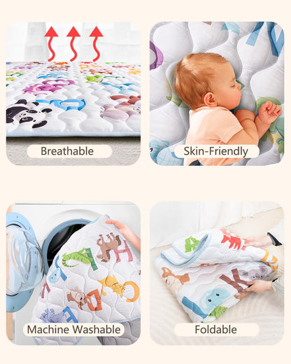 Baby Play Mat, 50x50 Playpen Mat with Super Soft Touch, Activity Mats with Upgraded Anti-Slip Bottom, Machine Washable Crawling Mats for Floor & Picnic (Animal Alphabets)