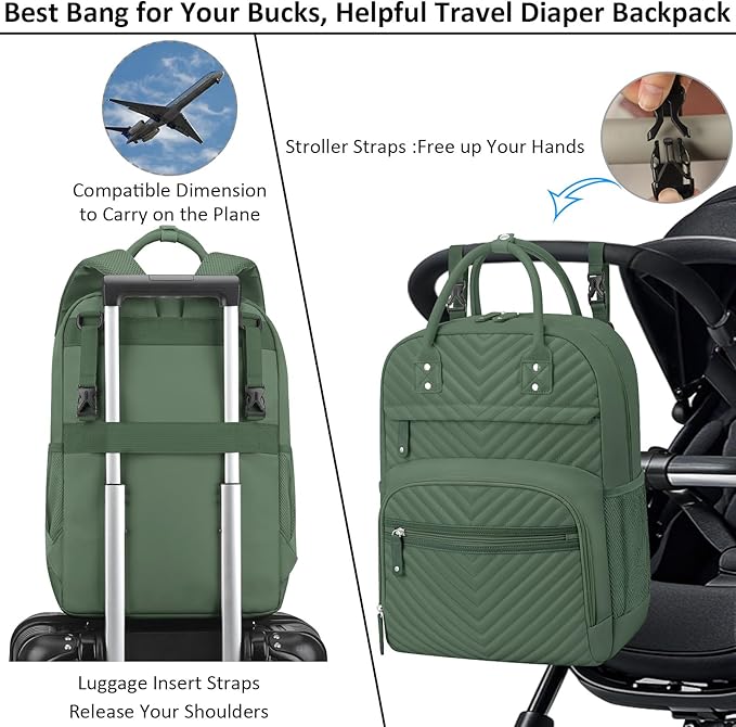 Tenot Diaper Bag Backpack Tote with Insulated Pockets for Men Baby Boys Girls Newborn Unisex Tactical Large Capacity, Multifunctional Waterproof Green